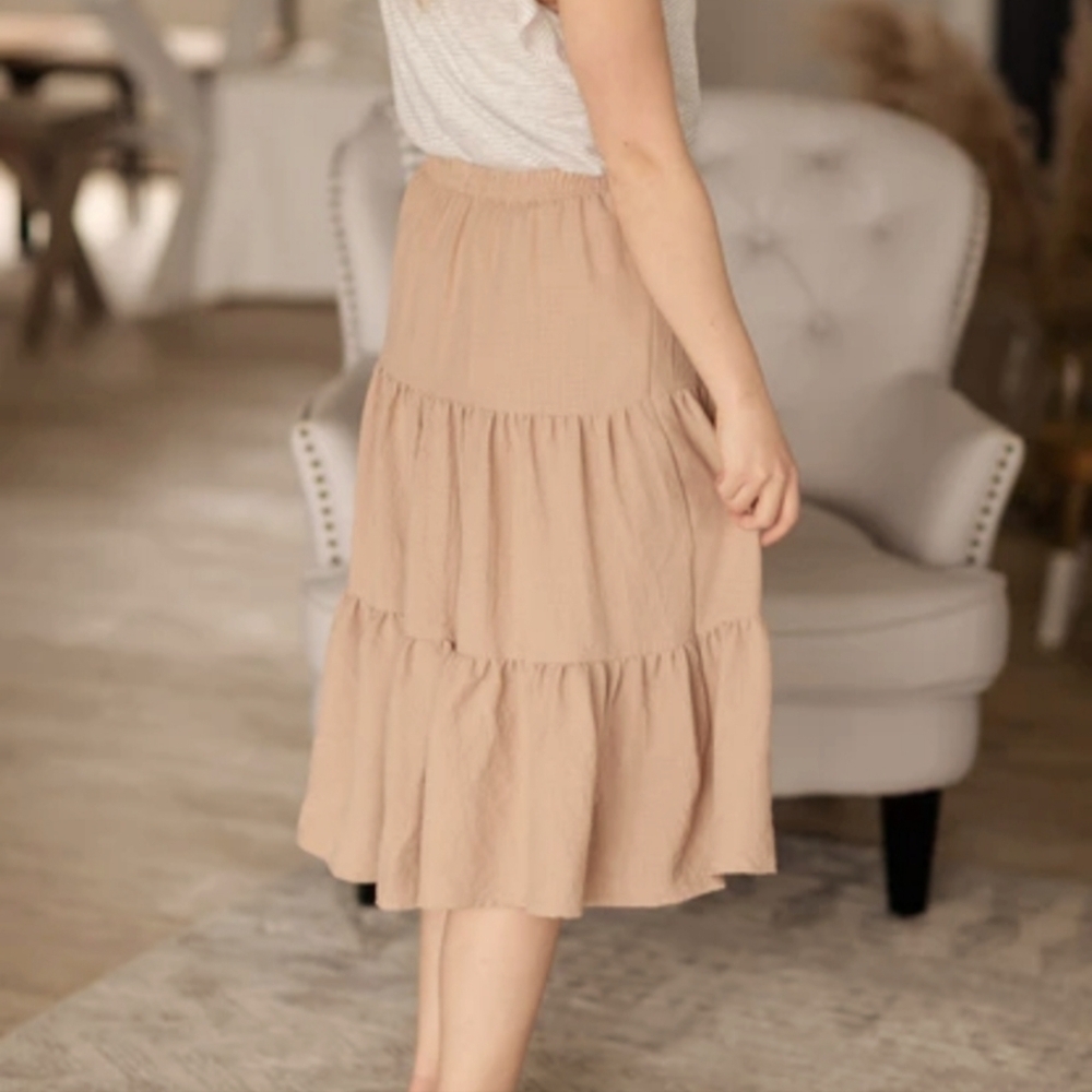 Love Blossom Women's Rayon Brown Tiered Midi Skirt Size Medium